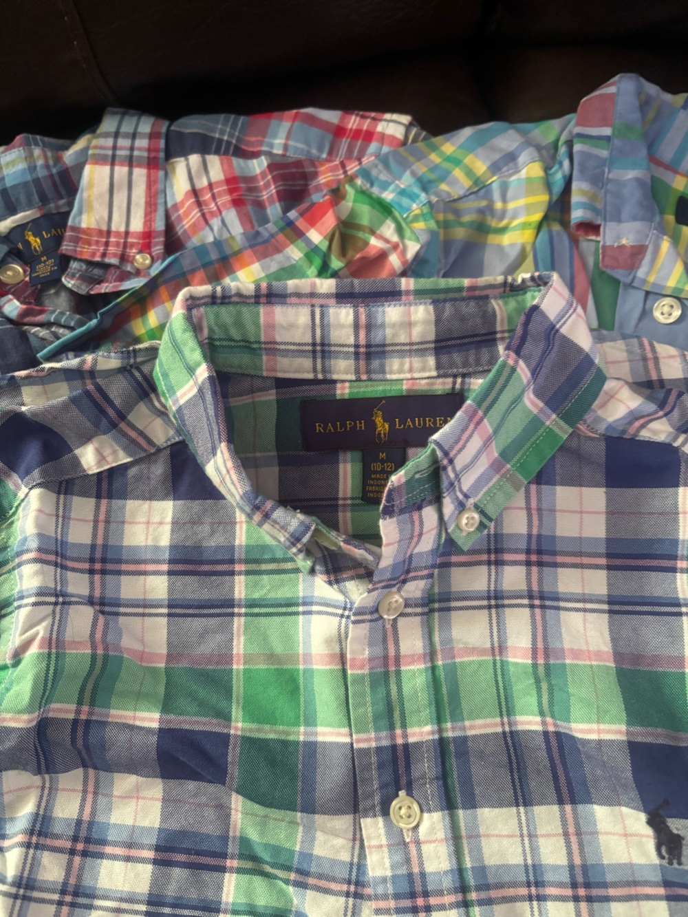 Lot of 4 Ralph Lauren Multicolor Plaid Cotton Button-Down Shirts — $60